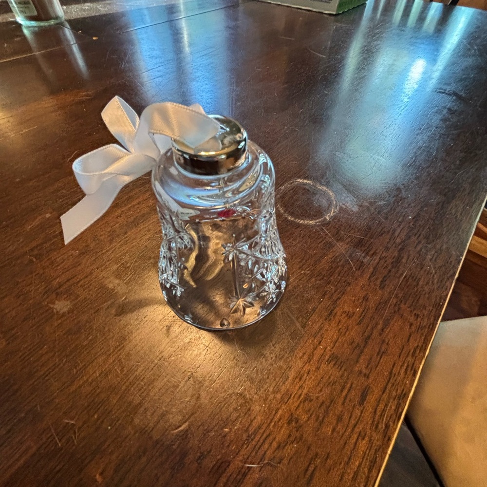 Waterford Crystal Bell Ornament with Silver Top and White Ribbon
